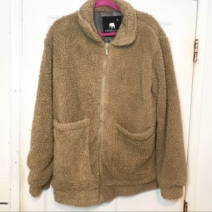 Tan fluffy fully lined zipper jacket